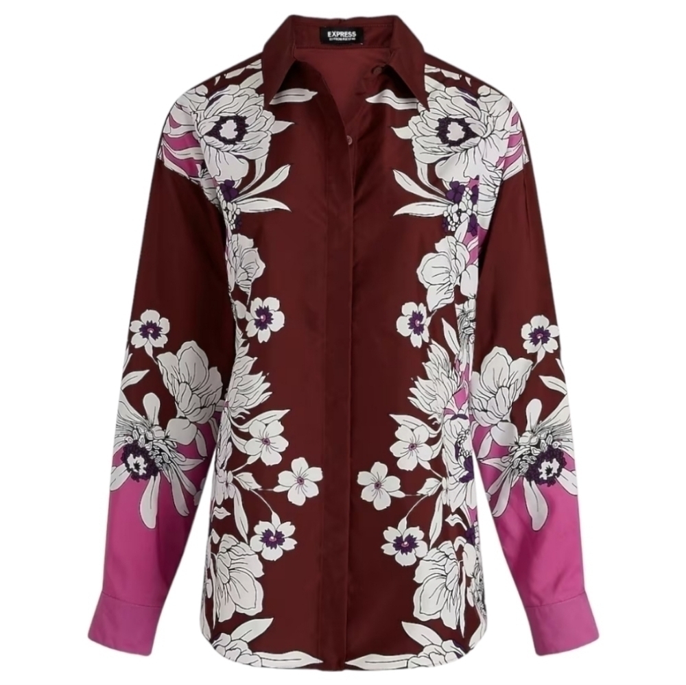 EXPRESS WOMEN'S FLORAL BOYFRIEND PORTOFINO SHIRT, Sz L